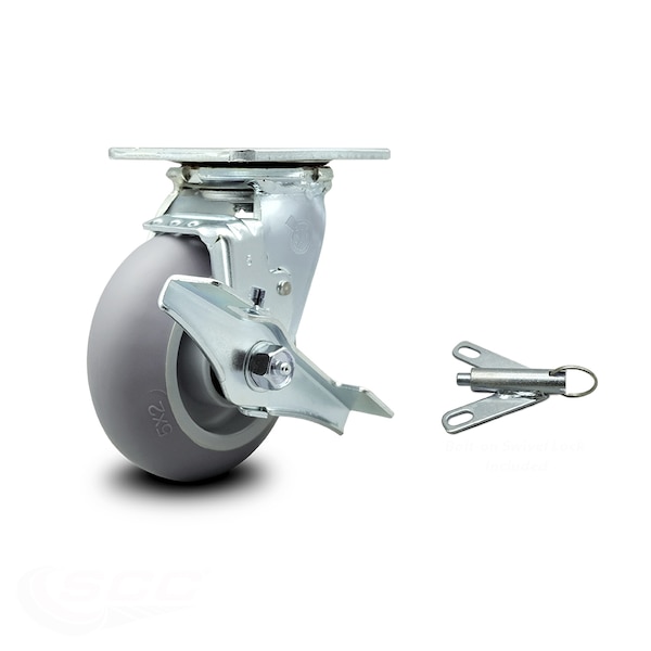 5 Inch Thermoplastic Rubber Caster with Roller Bearing and Brake/Swivel Lock SCC